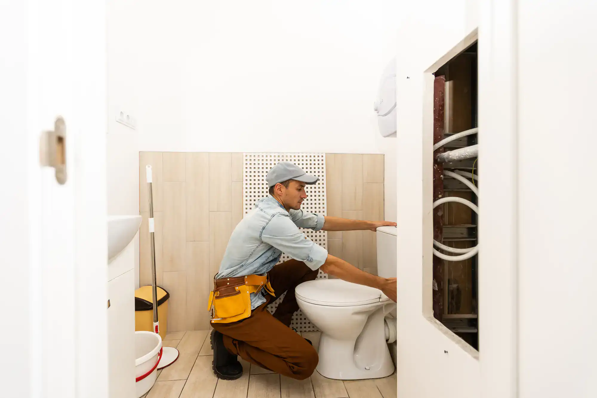 Murray Plumbing technician performing a toilet repair in El Dorado County, California, ensuring proper function and quality service for residential customers