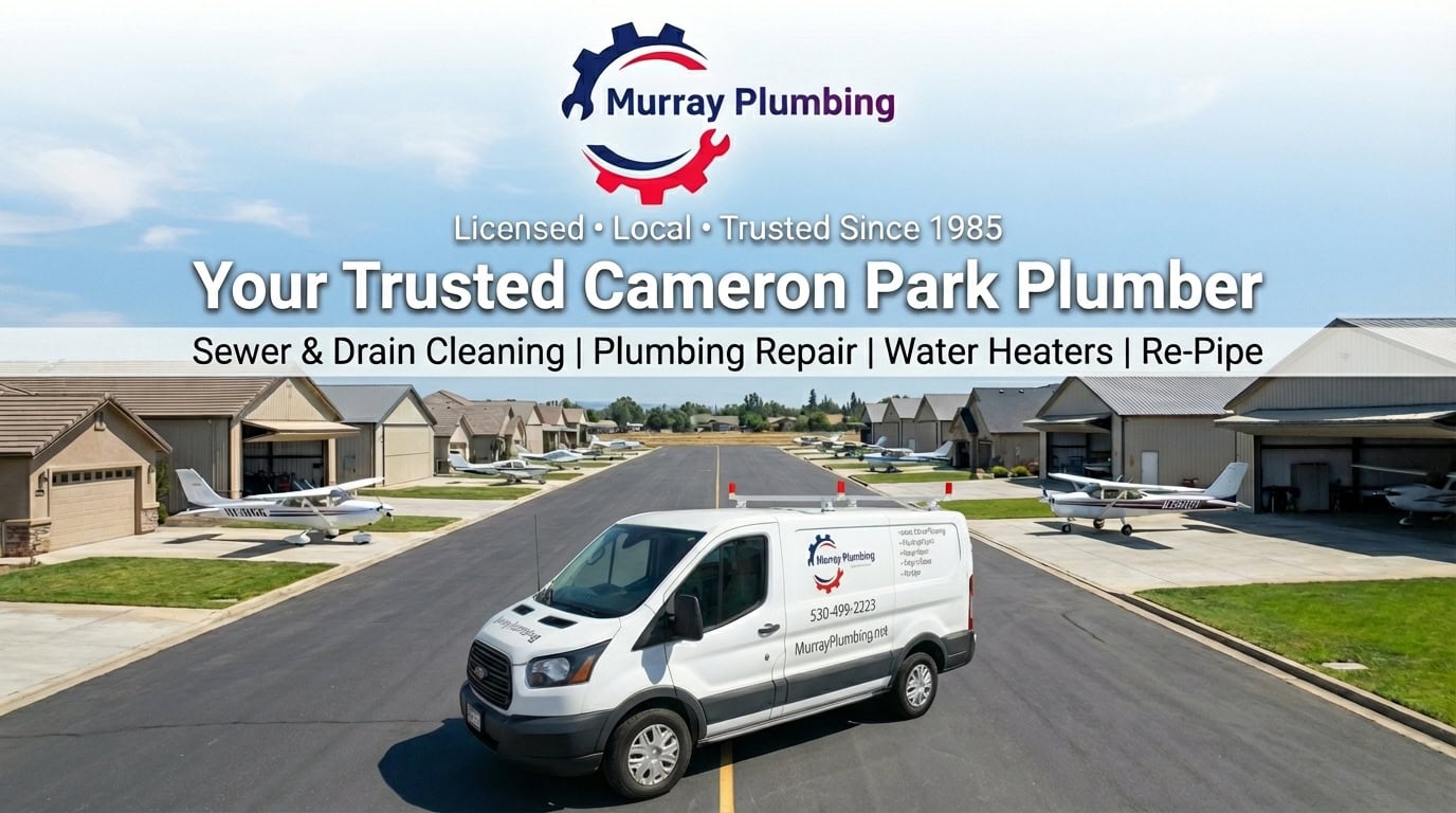 Murray Plumbing service van in Cameron Park CA providing licensed local plumbing services including drain cleaning water heater repair and sewer services