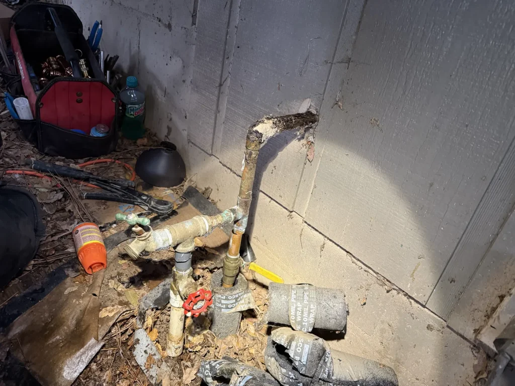 The water-line work area documented during installation.