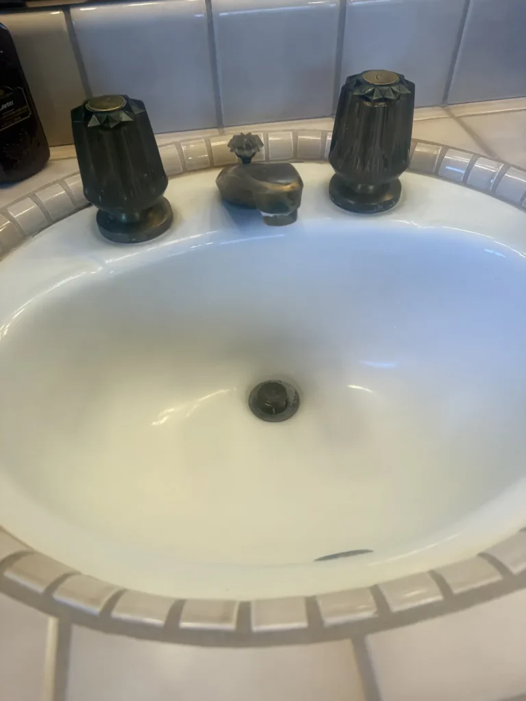 The bathroom sink and faucet involved in the cartridge work.